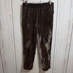 Anthropologie Elevenses Brown Velvet Pants Joggers Pockets Draw string Size XS